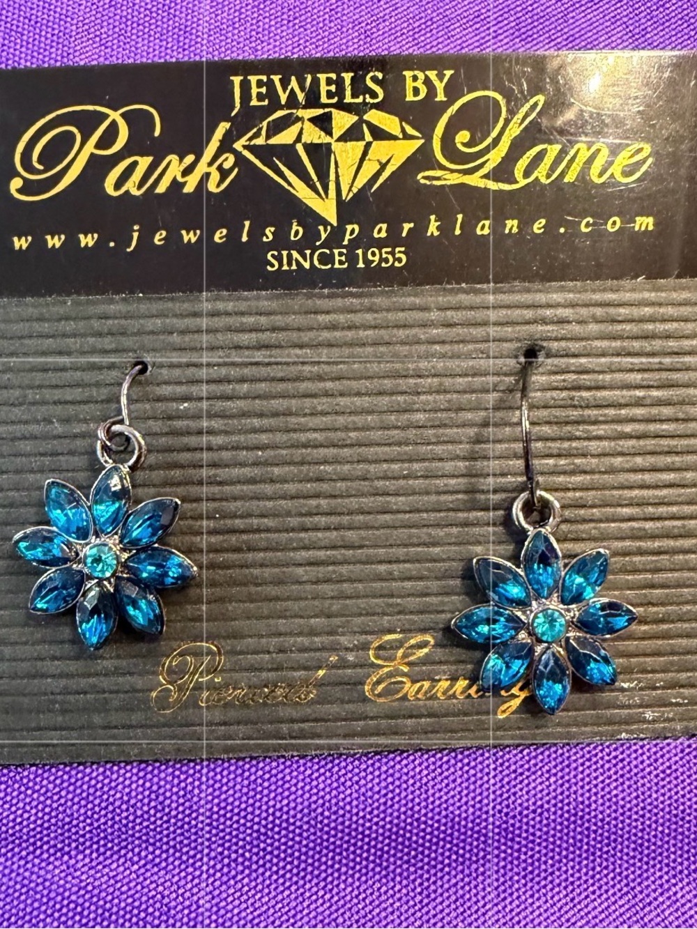 Park Lane Blue Crystal Flower Drop Earrings Retired Jewelry